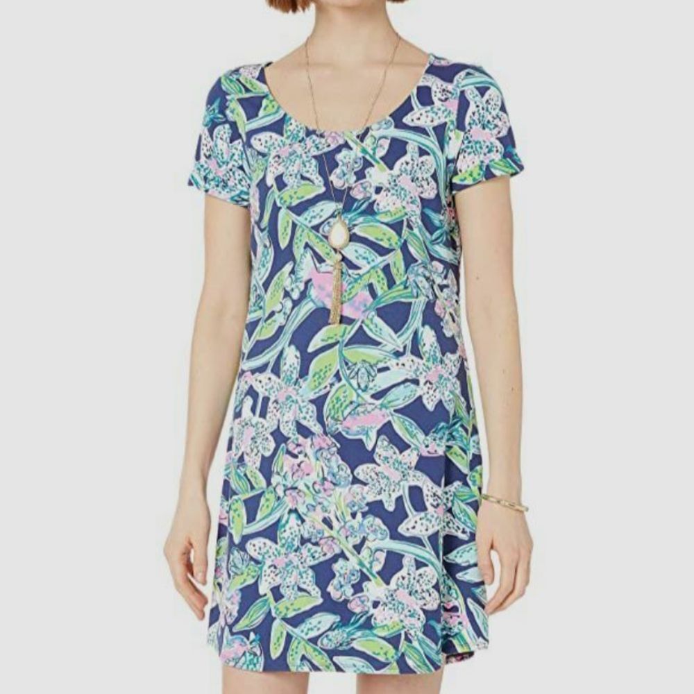 Lilly Pulitzer Small Tammy UPF Blue Green Pink Floral Tropical Resort Mini Dress
